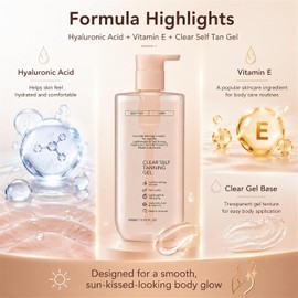 Clear Self Tanning Gel for Face Body, Transparent Hydrating Enhancer Lotion Sunless Glow, Transfer Resistant, Bronzing Complex, Quick Absorbing, Easy Application, Beach Finish, Lightweight Buildable
