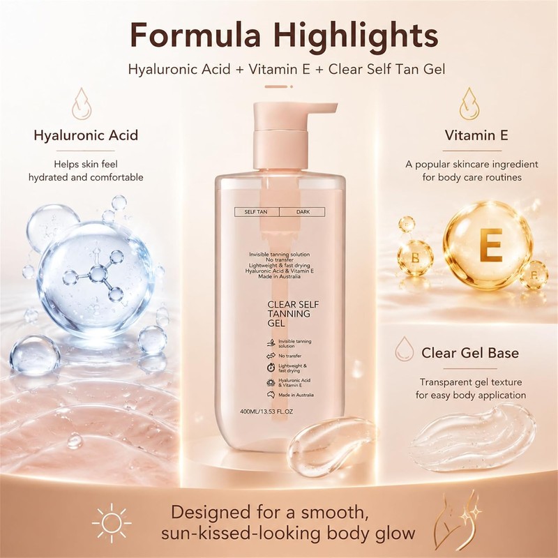 Clear Self Tanning Gel for Face Body, Transparent Hydrating Enhancer