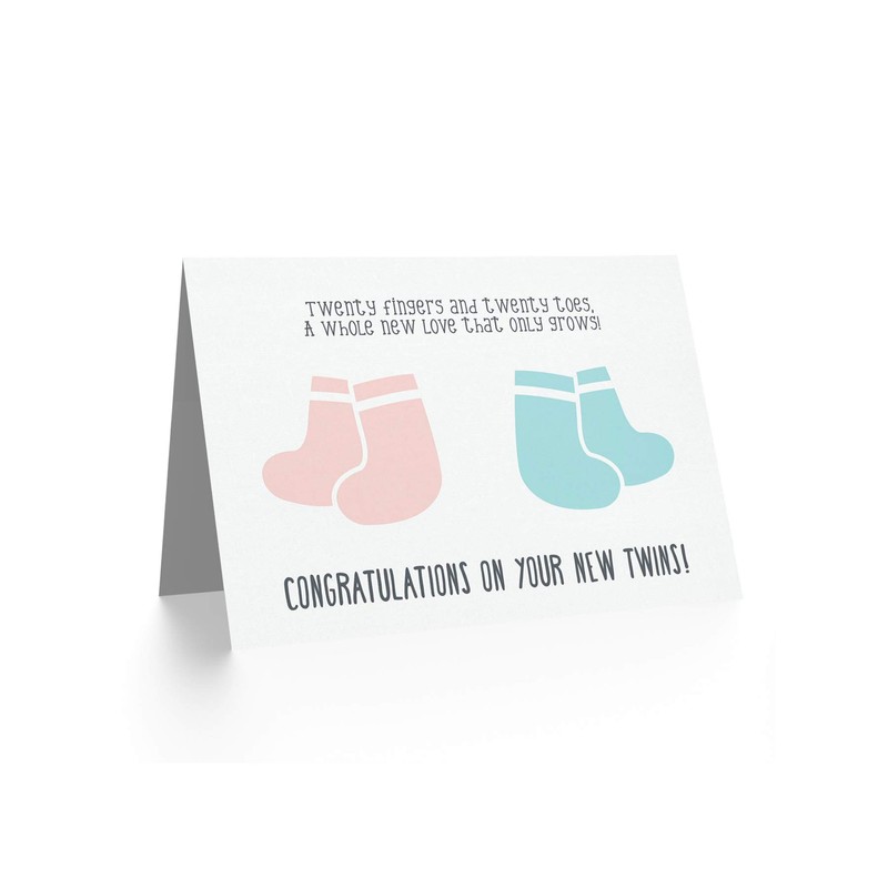 Wee Blue Coo CARD GREETING NEW BABY TWINS 20 FINGERS