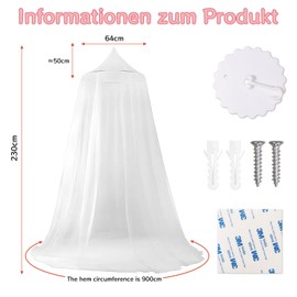 Mosquito Net Bed Canopy, Mosquito Net for Travel, Bed Canopy, Mosquito Net, Fine Mesh, Mosquito Net Bed with Mosquito Net Hook, Suitable for Home and Camping (White)