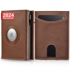 DOMIPHIE Mens Airtag Hole Wallet, brown, Modern