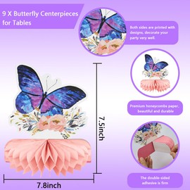 Aohcae Butterfly Party Table Decorations, 9 Pieces Butterfly Honeycomb Centerpiece with 12 Pcs Butterfly Cupcake Toppers Butterfly Theme Birthday Party Decoration Butterfly Baby Shower Supplies