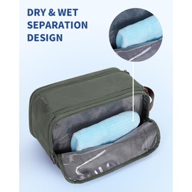 WANDF Men's Toiletry Bag, Travel Toiletry Bag, Canvas and Leather Toiletry Bag, Water Resistant Shaving Bag for Travel Accessories, Green