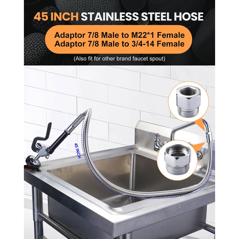 Commercial Sink Sprayer Valve with Hose: iVIGA 45" Flexible Stainless