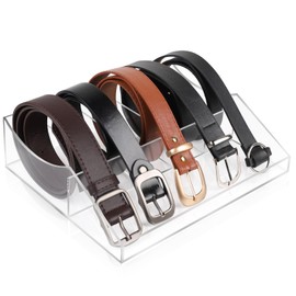 DBREAKS Acrylic Belt Storage, 5 Compartments Belt Holder, Clear Belt Storage Box, Transparent Belt Display Case, Belt Holder Box for Cupboard and Drawer, Belt Belt Organiser for Men and Women