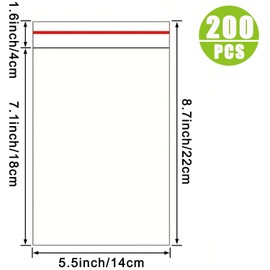 200 Pcs 5-1/2'' x 7-1/2'' Self Sealing Cellophane Bags，Clear Cellophane Cello Bags，Fit 5 X 7 Inch Cards Photos，A6 A7 Envelopes Candy，Self Adhesive for Packaging Gifts,Cookies