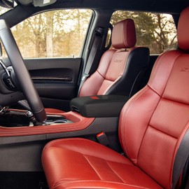 YOFAMO for Dodge Durango 2011-2020 Car Armrest Cover Center Console Pad Covers Scratch Resistance Box Cover Leather Protector Pad Interior Decoration Accessories (Black+Black Stitches)