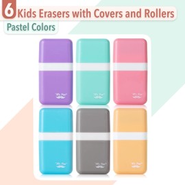 Mr. Pen- Erasers for Kids, 6 Pack, Pastel Colors, Eraser with Cover and Roller, Pencil Eraser, Erasers for School, Back to School Supplies