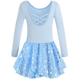 Mulnall Girls' Ballet Leotard with Ballet Dress Children's Short Sleeve Long Sleeve Cotton Ballet Leotard Ballet Suit, Z-long sleeve-blue