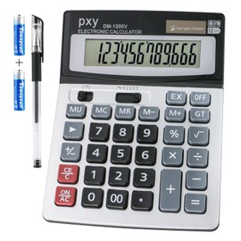 Desk Calculator 12 Digit Extra Large LCD Display, Touch Comfortable with Big Buttons, PXY Two Way Power Battery and Solar Standard Function Office Calculators