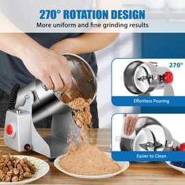 Electric Grain Mill Grinder, 800g Stainless Steel Grain Mill, 2400W High Speed Commercial Grinder Machine, Pulverizer Spice Herb for Dry Grains Cereals Coffee Corn Pepper, Swing Type