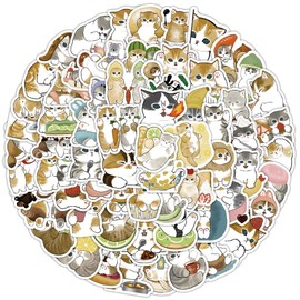100pcs Cute Small Size Cat Stickers, Vinyl Waterproof Aesthetic Kitten Stickers Packs for Water Bottle Notebook Scrapbook, Kawaii Animals Decals for Boys Girls Teens Adults