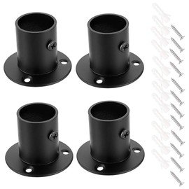 OwnMy 4 Packs Stainless Steel Pole Sockets Flange Rod Holder, Wall Mount Pipe Bracket with Screws for Closet Wardrobe Shower Curtain Rod (Fit 25mm / 1'') (Black)