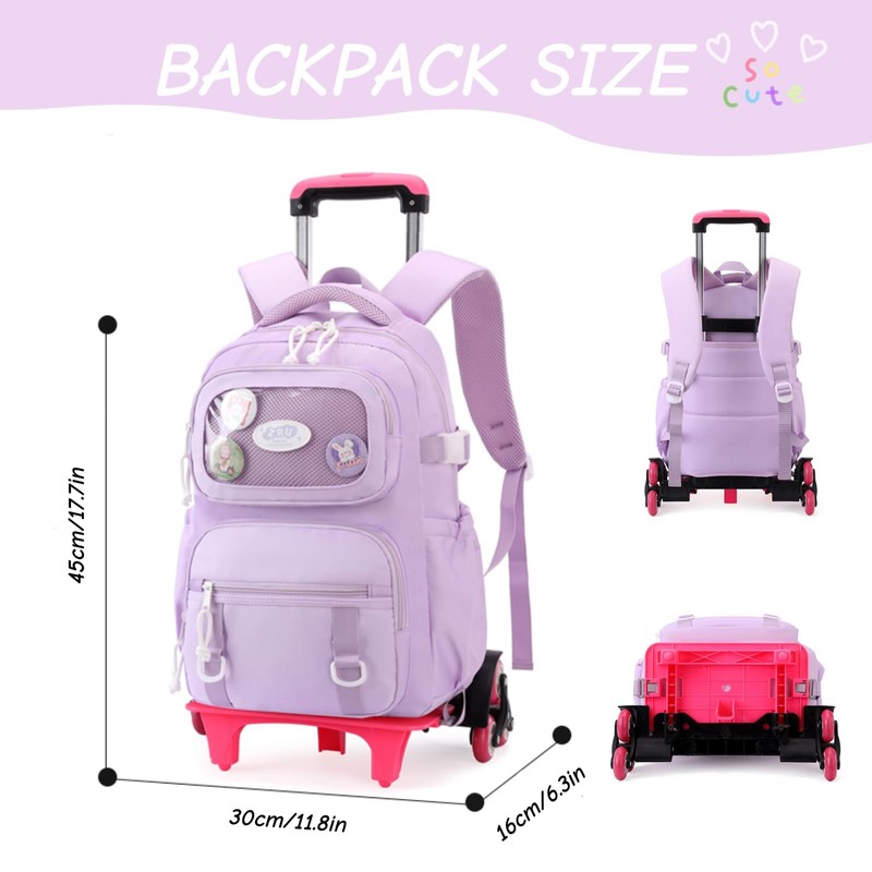 LANSHIYA Girls Rolling Backpack Elementary School Bag with Wheels, Trolley