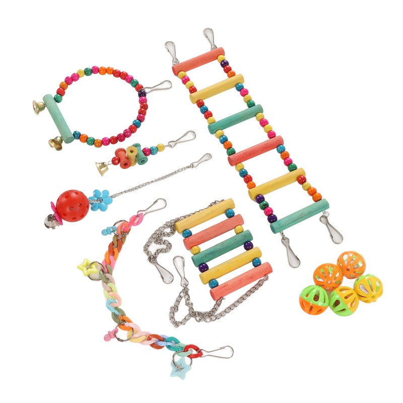 11pcs Parrot Swing Chewing Toy Set Bird Hanging Perches Toy