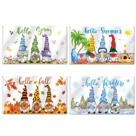 SENSEVEN Gnome Seasonal Flags Set of 4, Gnome Yard Flags Double Sided 3x5 Ft, Gnome Garden Flags for All Seasons and Holidays, Large Gnome Outdoor Banner for Winter Chirstmas Farmhouse Decor