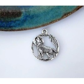 Fashion Jewelry COYOTE HOWLING WOLF FEATHER MOON pendant 925 sterling plated SILVER 24" necklace
