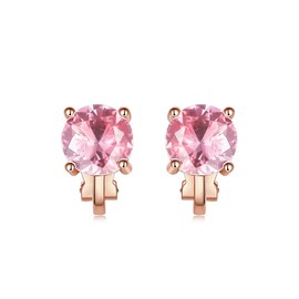 LAVINA Brilliant Cut 2 Carat Classic Trendy CZ Solitaire Clip On Earrings Silver Tone Hypoallergenic Minimalist Earrings For Women Men (Pink-Rose Gold)