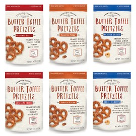 Everton Toffee Butter Toffee Pretzels, Variety Pack (4 oz. bag, 6-pack). Gourmet Artisan Toffee Covered Pretzels, Sweet and Salty Mini Pretzel Snacks, Small Batch Crafted
