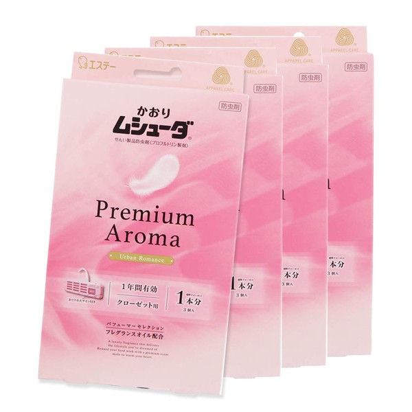 Kaori Mushuda Premium Aroma for Closets, 3-Pack, Urban Romance x 4-Piece Set