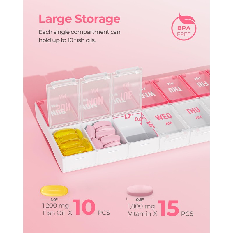 AMOOS Weekly Pill Organizer 2 Times a Day, Stylish Pill