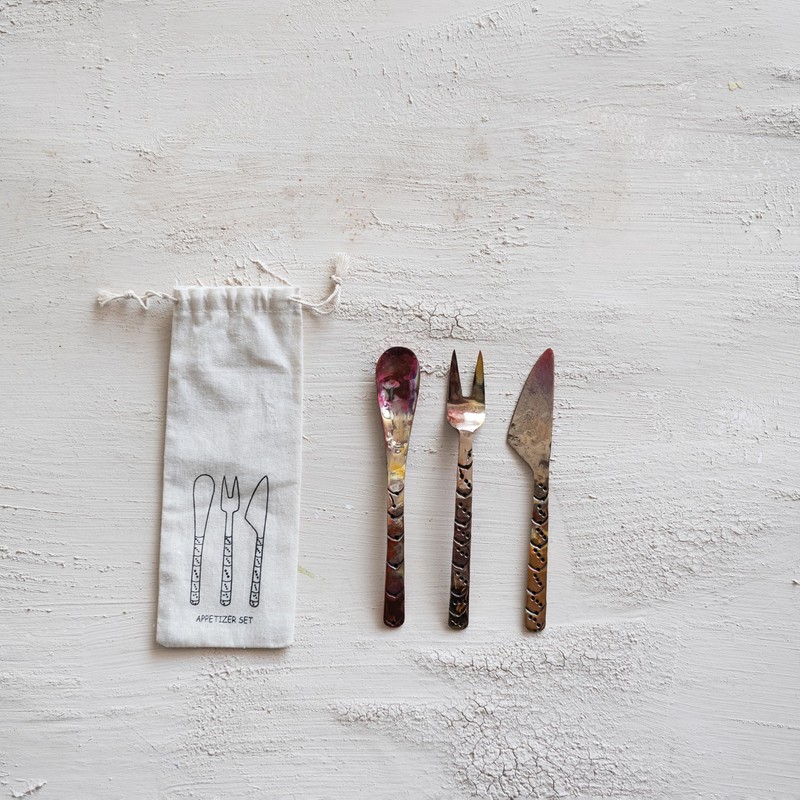 Creative Co-Op 3-Piece Hand-Forged Copper Appetizer Set, Burnt Finish