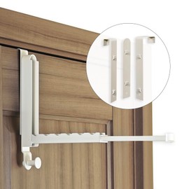 Folding Clothes Drying Rack with Over The Door Hanger Hooks, All Metal Laundry Rack with Retractable Rod for Towel with 6 Groves, Door/Wall Mount, Space Saving Portable Hanging Rack (Ivory White)