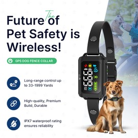 My Pet Command Wireless GPS Dog Fence No Wires & No Base Transmitter Outdoor Radius Coverage 33-1999 Yards IPX7 Waterproof Collar w/Tone, Vibrate & Safe Static Modes Fits Dogs 8″-28″ Neck (S to XL)