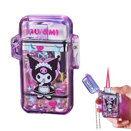NIVEK Cool Transparent Cute Lighter, Pink Red Flame Lighter, Refillable Kitty KT Cat Melody Kulomi Rabbit Japanese Kawaii with Chain (Maid)