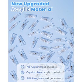 60PCS Clear Clothes Pins for Baby Shower Games Boy Girl, Transparent Acrylic Clothes Pin Bulk, 1.4'' Mini Clothespins for Photos, DIY Crafts, Baby Shower Game Prop/Party Favors/Decorations