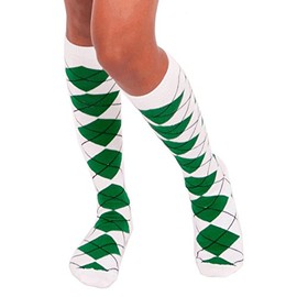 Chrissy's Socks Women's Argyle Knee High Socks 7-11 White/Green/Black