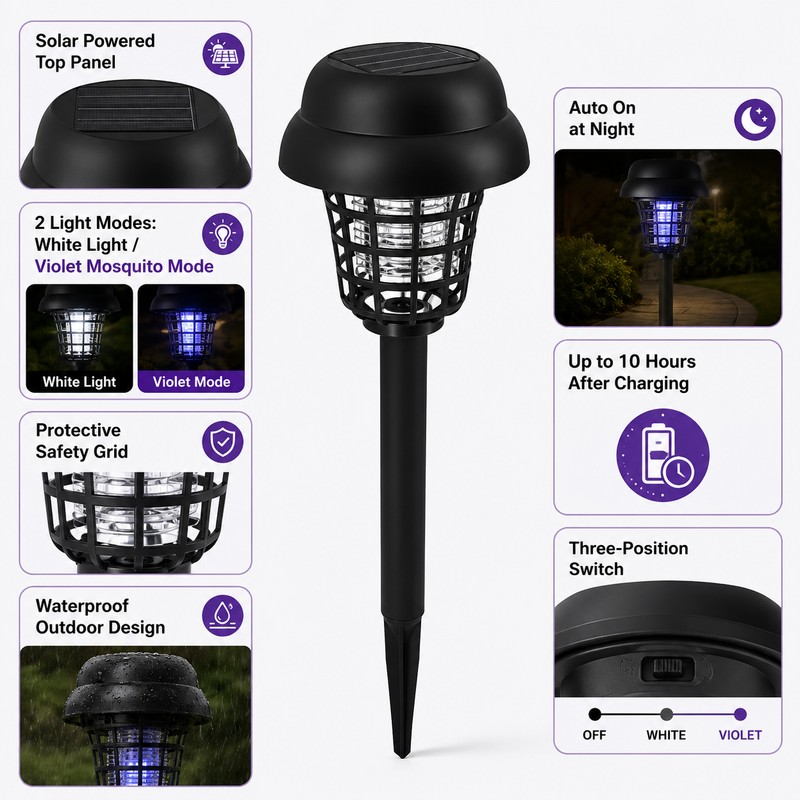 Solar Bug Zapper Lights for Outdoor Use – Waterproof Dual