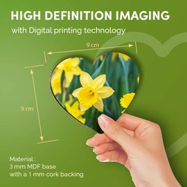 Destination Vinyl ltd Great Coasters (Set of 4) Heart - Daffodil Flower Field Easter Drink Glossy Coasters/Tabletop Protection for Any Table Type #14350