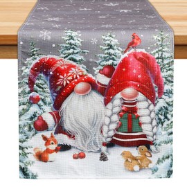 BOOMTOP Christmas Table Runner Christmas Gnomes Snowflake Table Runners Seasonal Winter Holiday Kitchen Dining Table Decoration for Indoor Outdoor Home Party 180 x 33cm