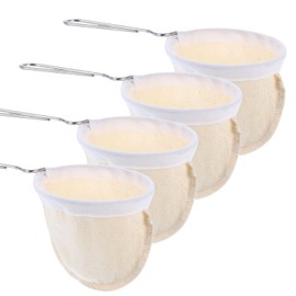 uxcell 4Pcs Flannel Cloth Coffee Filter, Reusable Handmade Coffee Sock Strainer with Stainless Steel Handle, Cafe Accessories for Home Office Coffee Shop, Beige
