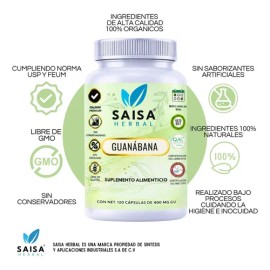 Guanábana | 120 Cápsulas | Saisa Herbal | Suplemento Alimenticio Calidad Premium | Antioxidante Natural, Bienestar y Defensa Celular