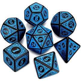 QMAY DND Dice Polyhedral Dice Set – 7 Pieces for Dungeon and Dragons MTG RPG D&D D20, D12, D10, D%, D8, D6, D4 (Blue Engraving Pattern)