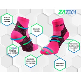 ZaTech Plantar Fasciitis Sock, Compression Socks. Heel, Ankle & Arch Support. (Pink/Black, Medium)