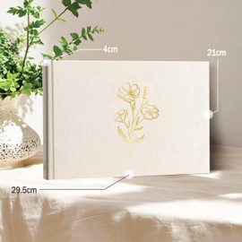 Glodenmemo Photo Album for Gluing, Photo Book with 60 White Pages with Glassine Dividers, Photo Album with Linen Cover, up to 180 Pictures, High-Quality Paper, 29.5 x 21.5 cm (Beige)