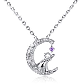 GemShadow Women Girls 925 Sterling Silver Cubic Zirconia Cat Necklace