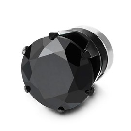 Mens Womens Magnetic Black Cubic Zirconia Stud Earrings Steel, Non-Piercing Clip On Cheater Fake Ear, Cubic Zirconia