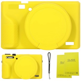 SZHSYJY Case for Canon Powershot G7 X Mark III Digital Camera,Soft Silicone Case for Canon Powershot G7X Mark III DSLR Camera,Comes with 2 Screen Protectors and 1 Wrist Strap. (Yellow)