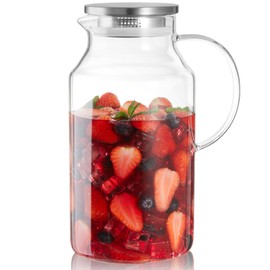 1 Gallon Glass Pitcher with Lid and Spout, Glass Water Pitcher for Fridge, Glass Carafe for Hot/Cold Water, Large Jug for Iced Tea, Coffee, Juice and Homemade Beverage
