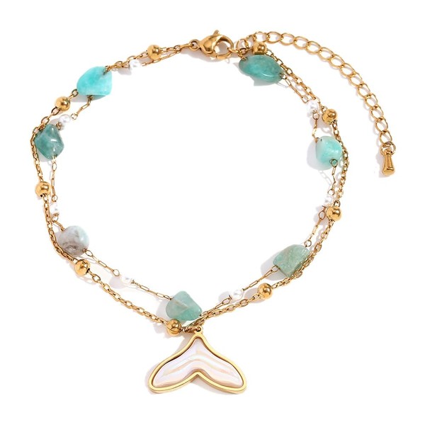 Double Layer Mermaid Tail Anklet for Women Natural Stone Beaded