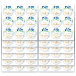 Mobiusea Creation Blue Floral Mothers Day Stickers | 135-Pack | 1.4 inch | Gold Foil | Happy Mothers Day Stickers | Happy Mother's Day Labels