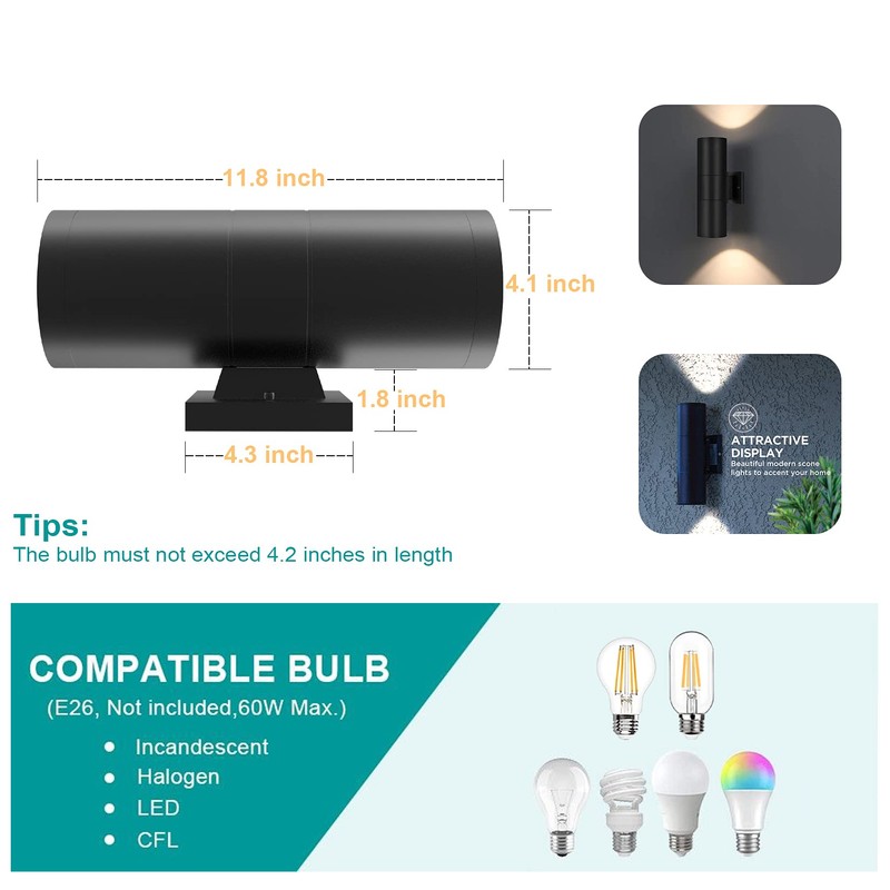 Tipace 2 Pack Dusk to Dawn Modern Outdoor Porch Lights