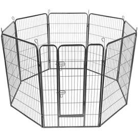 PETSITE Outdoor Dog Playpen for Large Dogs, 4 FT Height 8 Panel Exercise Pet Pen Heavy Duty Cat Fence with Door Puppy Rabbits Portable Play Pen, Black