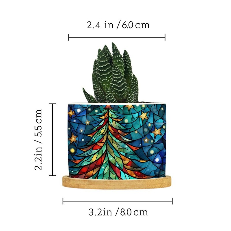 luckluccy Succulent Pots Christmas Tree Stained Glass Ceramic Pots for