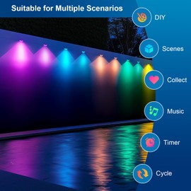 MIMIRGB Outdoor Deck Lights,Fence Lights Step Light with App Control Remote IP67 Smart RGB+IC 4000K White Light,Voice Control,LED Path Light for Outdoor Stairs,Step,Fence,Patio,Yard(Wired 200ft Black)