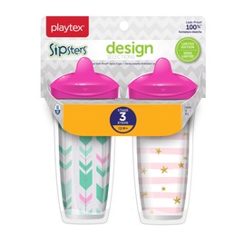 Playtex Sipsters Stage 3 Designer Spout Cup, Spill-Proof, Leak-Proof, Break-Proof – 9oz, Pack of 2(Assorted Color)